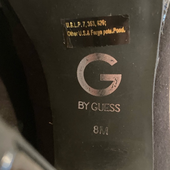 Guess Black Patent Leather Suede Peep Toe Heels Size 8 👠 - Picture 12 of 15